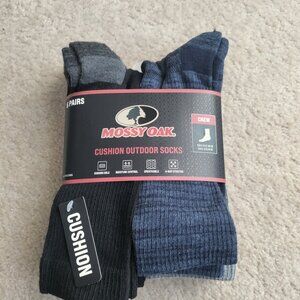 Mossy Oak Sz: 10-13 Men's Socks 6-Pairs Cushion Outdoor Crew Blue, Black Gray